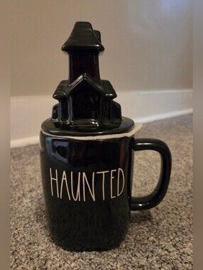Haunted Black Ceramic Mug Rae Dunn With Lid Topper Haunted House